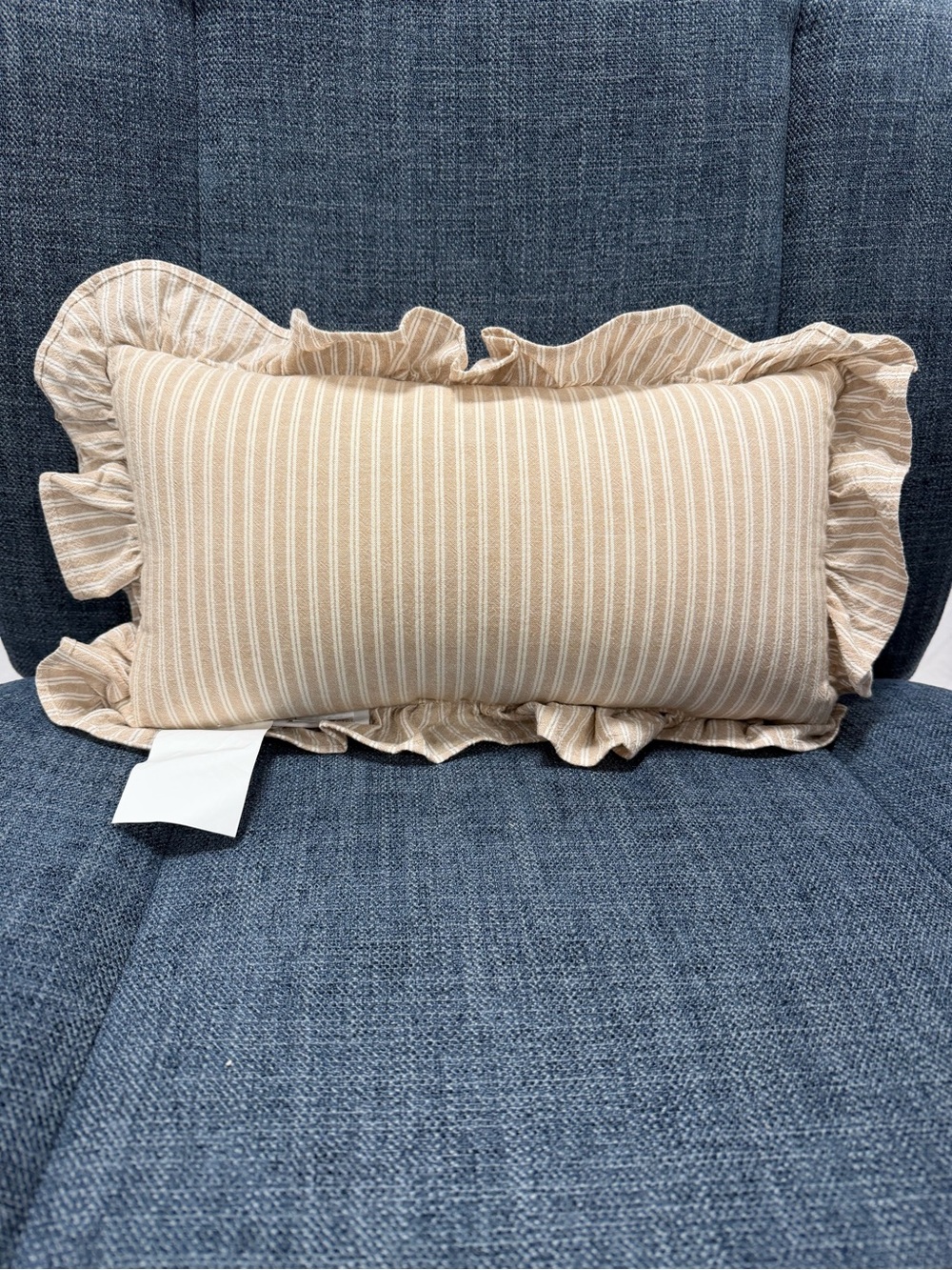 Booked & busy Striped Pinstripe Decorative Pillow Ruffles Embroidered - Picture 5 of 5